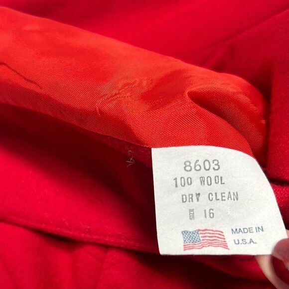 Vintage Wool Red Midi Skirt Button Up Blazer Matching Suit Set Carriage Club 14 - Picture 4 of 11